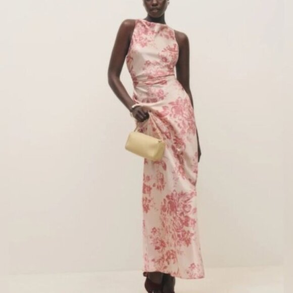 Reformation Dresses & Skirts - NEW Reformation Anaiis Long Silk Dress Cameo Rose Pink Cream Floral | size 4